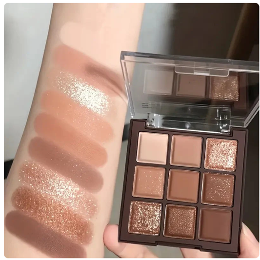 Chocolate 9-Color Earth Tone Eyeshadow Palette | Matte & Shimmer Glitter, Now Only $19.9