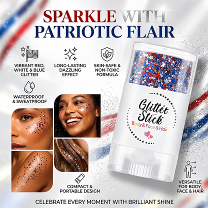 🏆Flash Sale#3-in-1 Patriotic Glow😍✨Red, White & Blue Glitter Body Stick
