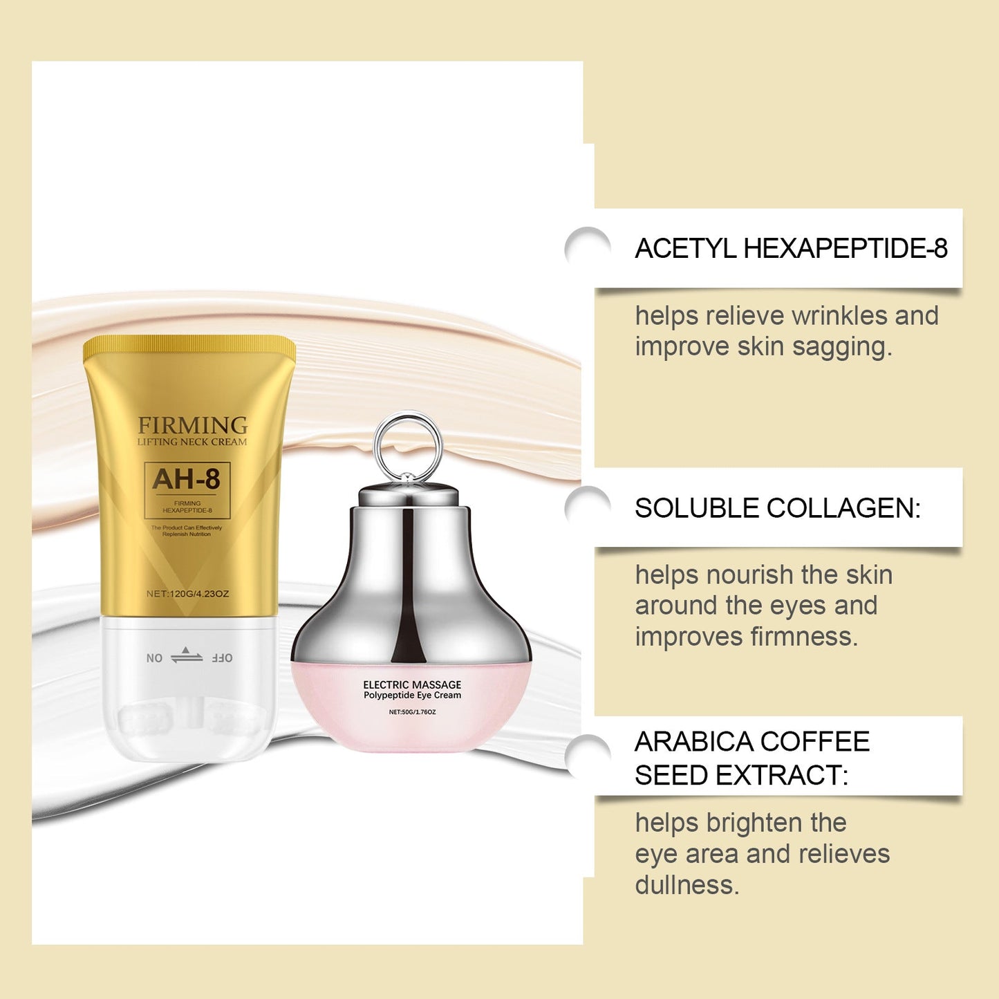 Neck-Eye Care Tightening & Revitalizing Set - Smooth of Fine Lines, Eye & Neck Treatment, Skin Moisturizer, Deep Moisturizing Skincare