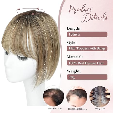 10inch Hair Toppers for Women Real Human Hair Toppers for Women with Thinning Hair Topper with Bangs Hair Toppers for Women Hair Pieces for Women(Top hair topper)