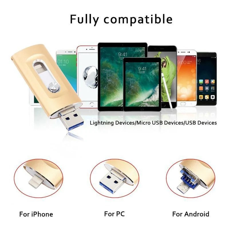⚡3 in 1 Flash Drive⚡Portable High Speed USB 3.0 Memory Storage
