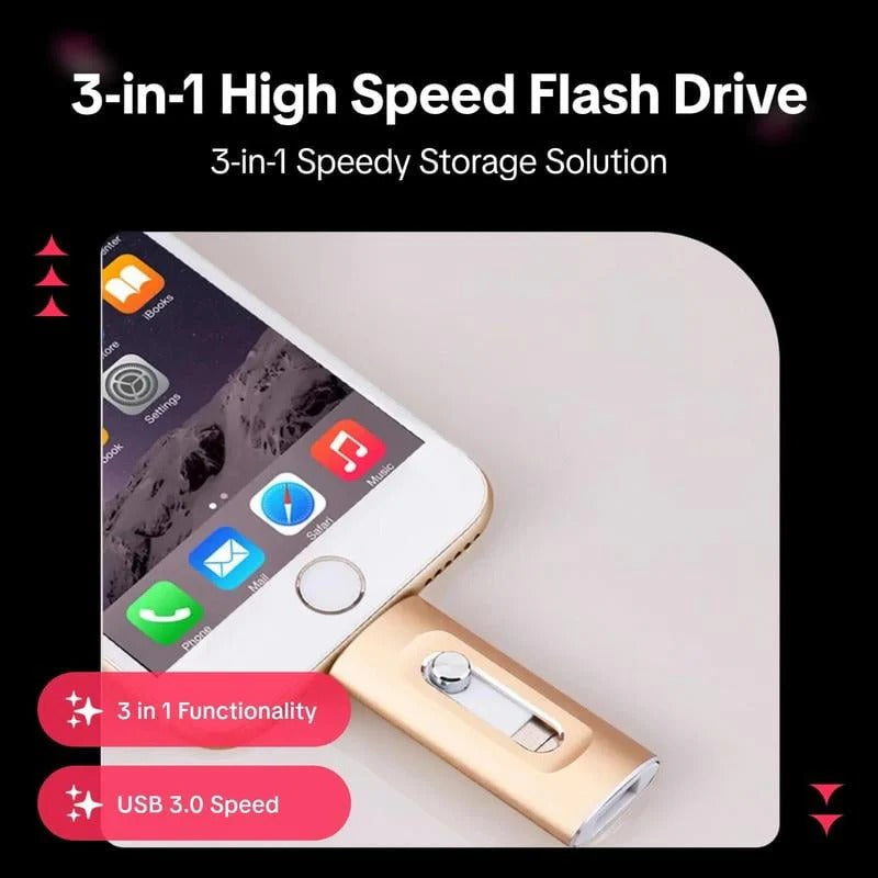 ⚡3 in 1 Flash Drive⚡Portable High Speed USB 3.0 Memory Storage